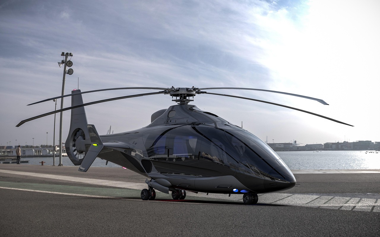 A futuristic concept rendering of an electric-powered aircraft taking off from a city airport, showcasing the future of urban air mobility.