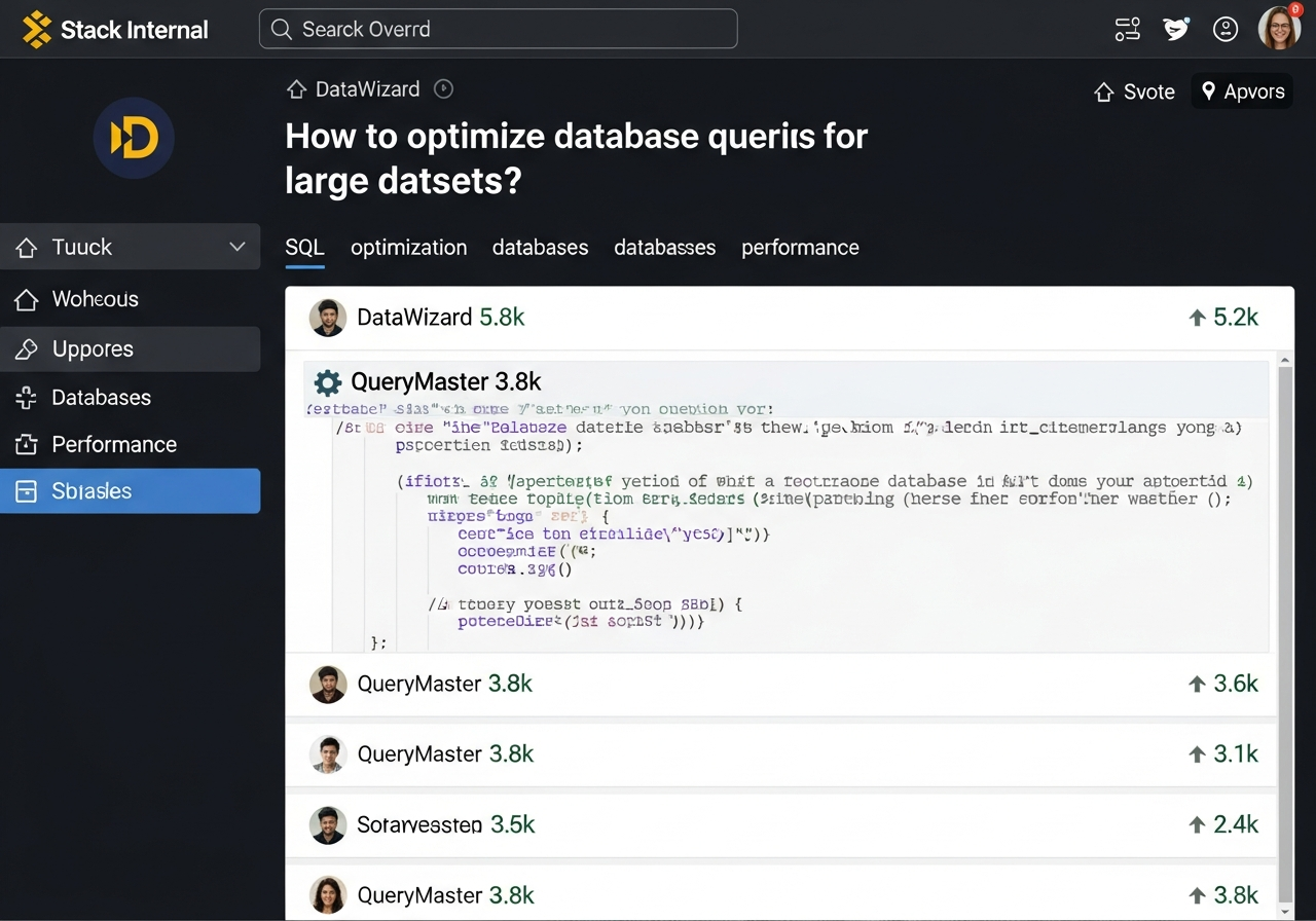 Screenshot of Stack Overflow's Stack Internal interface, showing a question and answer thread with upvotes and user profiles, modern and clean design.