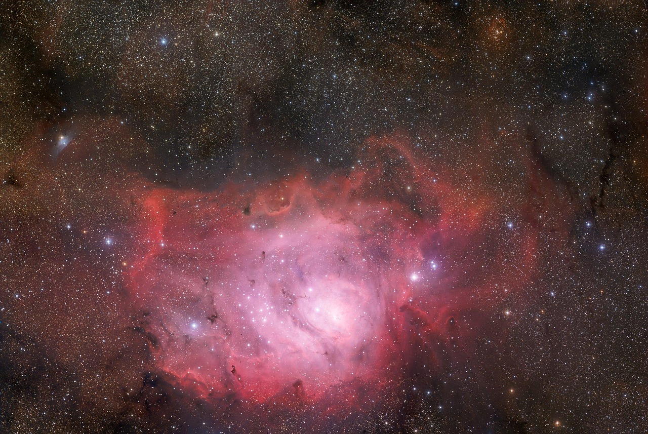Colorful nebula with newly forming stars, cosmic dust clouds, Hubble telescope style